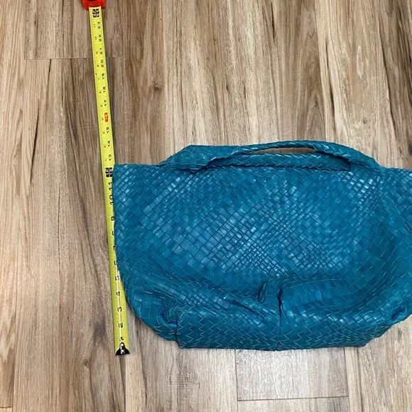 FALOR WOVEN ITALIAN SUPPLE LEATHER HANDBAG ITALIA TEAL W/ COIN POUCH ELEGANT EUC - Picture 13 of 14